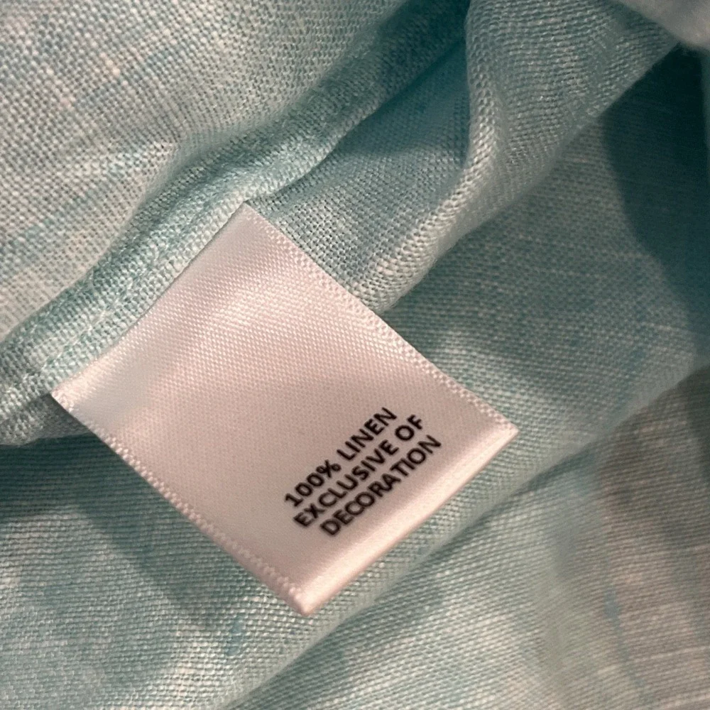 New Cremieux Men's Solid Short-Sleeve Linen Woven Shirt Large Aqua